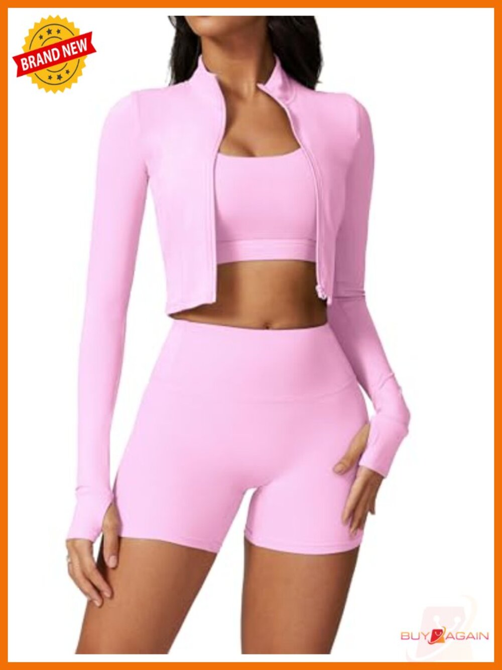 3-Piece Seamless Workout Set with Sports Bra Shorts Jacket